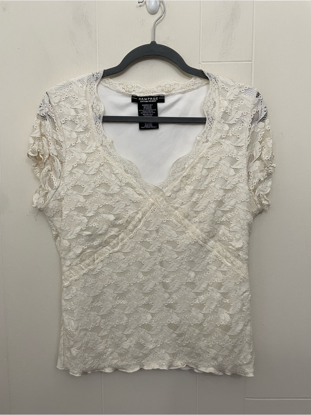 Rampage Lace Babydoll Blouse Top Size XL Cream Ivory Y2K Fairy Coquette Girly